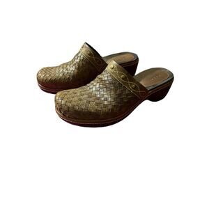 Ecco Woven Clogs Mules Block Heel Brown Women’s Size EU 40 US 9 / 9.5